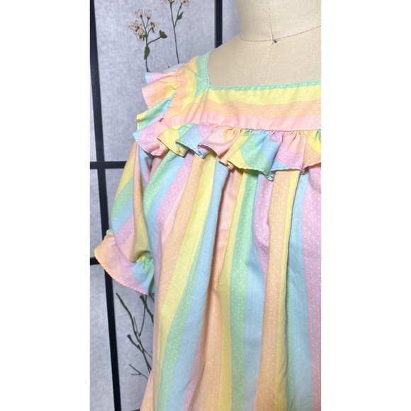 Vintage pastel rainbow square dancing blouse - Picture 8 of 9